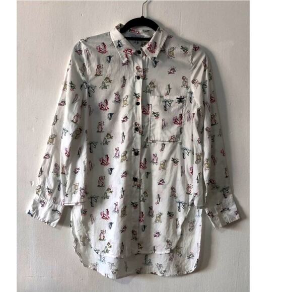 Kosiuko Novelty Women Print Shirt Button Down Size Small White - Picture 1 of 7
